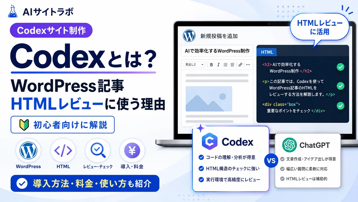 Codexを使ってWordPress記事HTMLをレビューする方法を初心者向けに解説したアイキャッチ画像