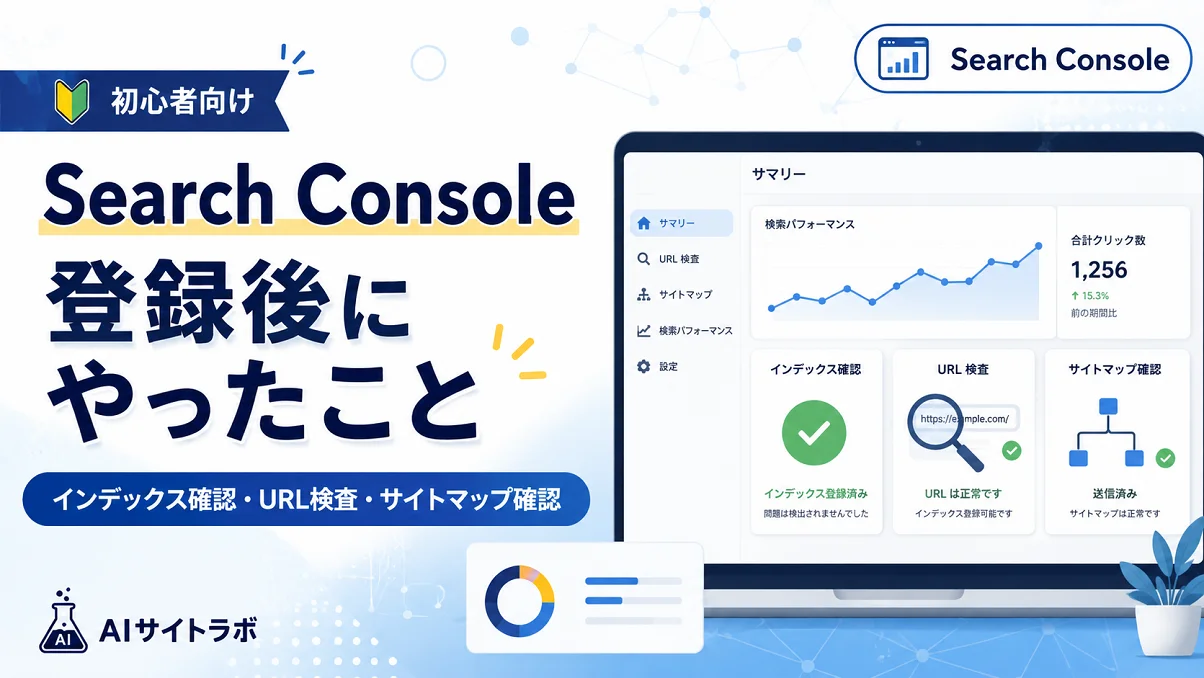 Search Console登録後にURL検査やサイトマップ確認を行う流れを表したアイキャッチ画像